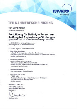 TÜV Nord Fortbildung TÜV Nord: Fortbildung zur Prüfung bei Explosionsgefährdungen